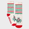 Women's 'Mistletoe' Striped Christmas Crew Socks - Ivory/Red/Green 4-10 - 2 of 3