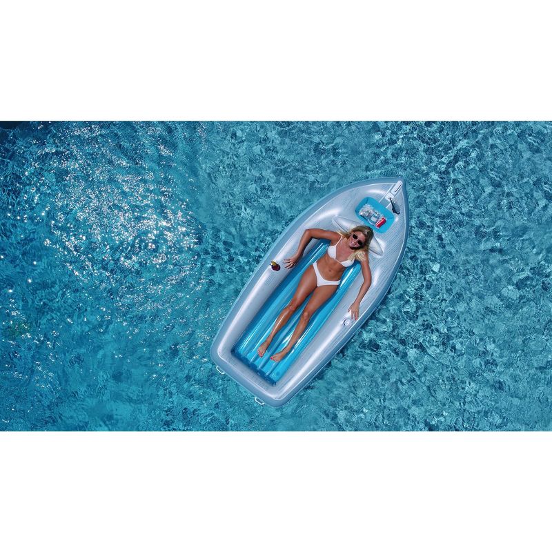 Swimline 8.75' Inflatable Classic Boat Cruiser with Cooler 1-Person Swimming Pool Float - Silver/Blue, 4 of 5