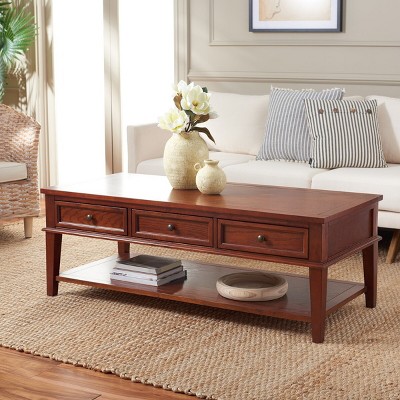 Transitional Sepia Brown Wood Coffee Table with 3 Drawers
