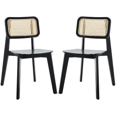 Black and Natural Cane Woven Dining Chair Set