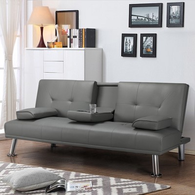 Yaheetech Convertible Faux Leather Sofa Bed Futon With Armrest-gray ...