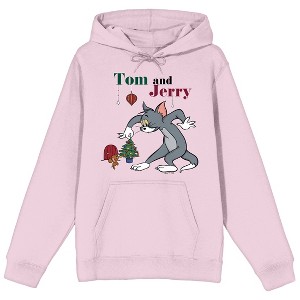 Tom & Jerry Christmas Chase Long Sleeve Cradle Pink Adult Hooded Sweatshirt - 1 of 2