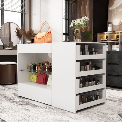 FUFU&GAGA White Glass-Drawer Buffet Island Storage Display Organizer Unit Closet