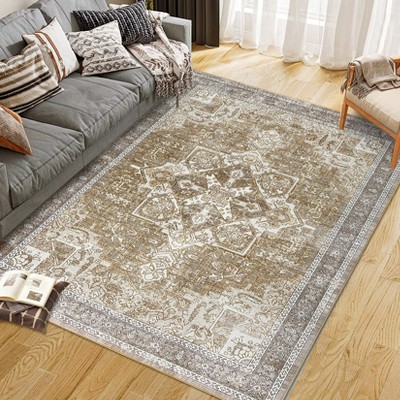 Washable Rug flower print Vintage Rug Foldable Rug Non Slip Carpet