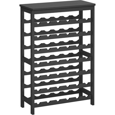 SONGMICS 42-Bottle Wine Rack Free Standing Floor, 7-Tier Display Wine Storage Shelves with Table Top, Bamboo Wobble-Free Bottle Holder, Ink Black