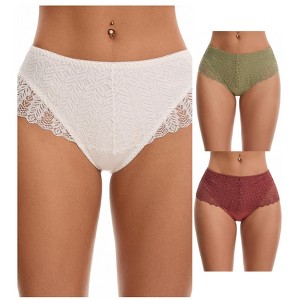 INSPIRE CHIC 3 Packs Women's Mid Rise Breathable Soft Lace Overlay Underwear Seamless Hipster Briefs - 1 of 4