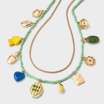 Bella Vita and Semi-Precious Quartz Charm Beaded Multi-Strand Necklace - Universal Thread™ Green