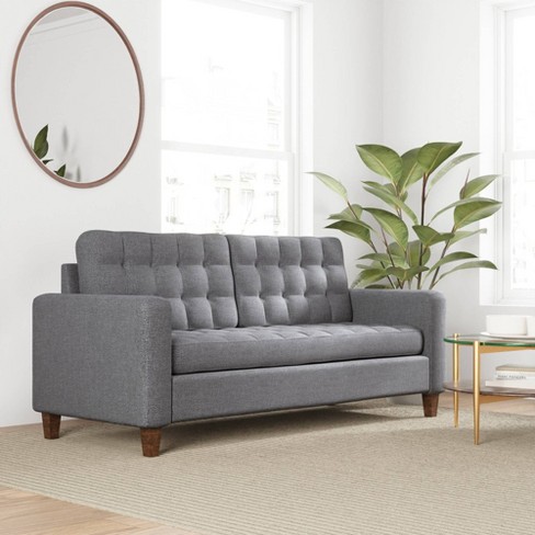 76 Brynn Upholstered Square Arm Sofa with Buttonless Tufting Light Gray -  Brookside Home