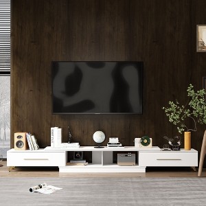 Famapy Modern White TV Stand with Gold Legs and Adjustable Storage for Living Room - 1 of 4