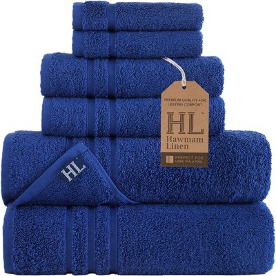 Hawmam Linen 6 Piece Bath Towels Set for Bathroom Original Turkish Cotton Soft, Absorbent and Premium 2 Bath Towels, 2 Hand Towels, 2 Washcloths