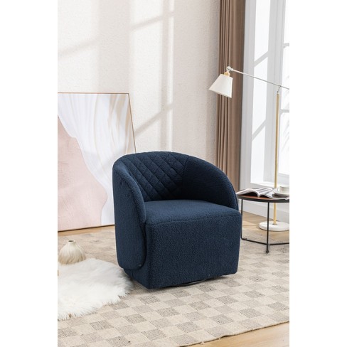 Doris 360° Swivel 21.06'' Seat Width Soft Touch Modern Blue Teddy Upholstered Accent Armrest Barrel Chairs and Diamond Lattice Back-Maison Boucle