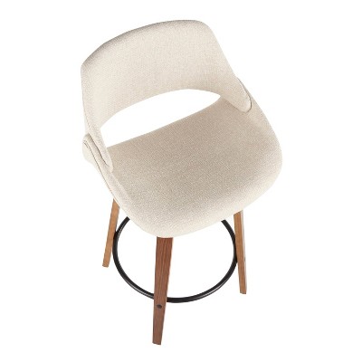 Walnut & Cream Swivel Mid-Century Modern Counter Stool, Set of 2