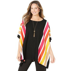 Catherines Women's Plus Size Liz&Me Rib Striped Duster - 1 of 4