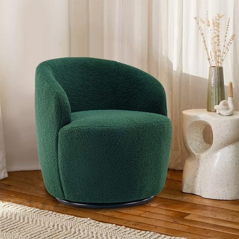 Poly Blend Boucle Fabric Upholstered Swivel Armchair - On Sale