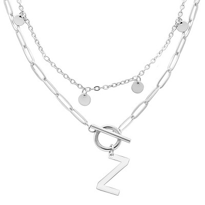 Adornia Tarnish Resistant Sterling Silver Plated Confetti And Paperclip Layered Initial Toggle Necklace