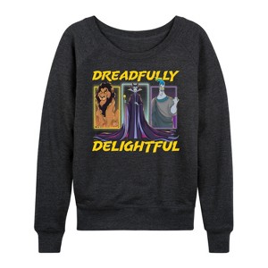 Women's - Disney Villains - Dreadlfully Delightful Scar Maleficent Hades Lightweight French Terry Wide Neck Long Sleeve Shirt - 1 of 4