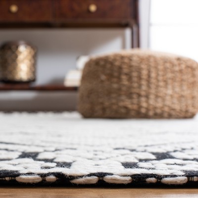 Handwoven Black and Ivory Wool Cotton Square Rug