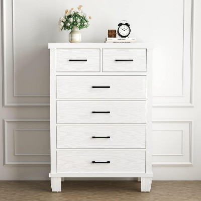 Dresser for Bedroom with 6 Drawers, 45" Tall Grey Chests of Drawers with Storage, Large Drawer Dresser for Closet, Wooden Storage Cabinet for Entryway