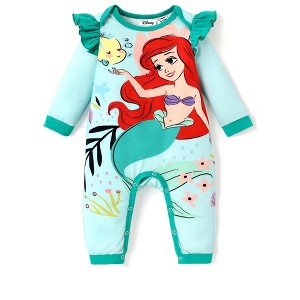 Disney Princess Ariel Cinderella Baby Girl Ruffled Sleeves Character Print Jumpsuit/Romper - 1 of 4