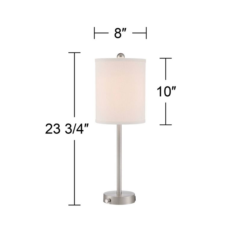 360 Lighting Trotter Modern Table Lamps 23 3/4" High Set of 2 Brushed Nickel with USB and AC Power Outlet in Base White Fabric Cylinder for Home Desk, 4 of 10