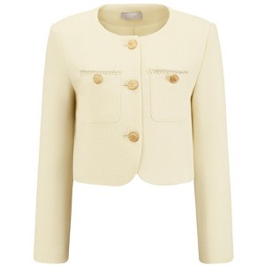 INSPIRE CHIC Women's Tweed Crewneck Button Down Long Sleeve Work Office Cropped Blazer - 1 of 4