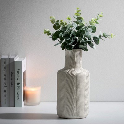 Large White and Mustard Artisanal Ceramic Vase Set