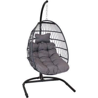 Sunnydaze Outdoor Resin Wicker Patio Julia Hanging Basket Egg Chair ...