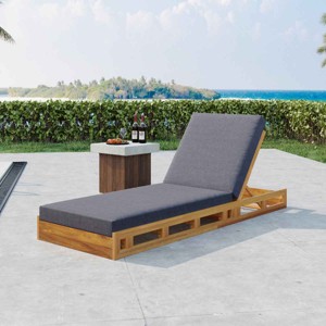 Patio Chaise Lounge Set with Adjustable Backrest, Curved Slatted Chaise with 4-Inch Cushion, Acacia Wood Frame Chaise Lounge-Coolbibila - 1 of 4