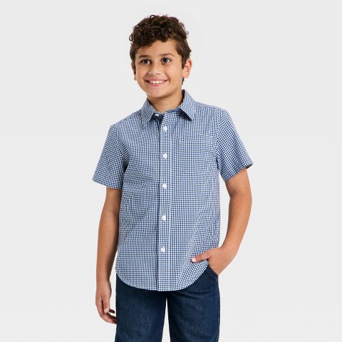 Детские Cat & Jack Boys' Short Sleeve Gingham Poplin Button-Down Shirt - Cat & Jack™ Navy Blue S