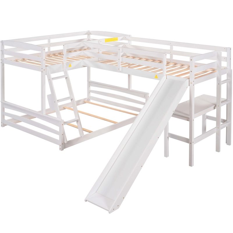 Twin over Full Bunk Bed with Twin Size Loft Bed with Desk, Slide and Full Length Rail - ModernLuxe, 4 of 11