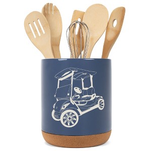 Elanze Designs Kitchen Utensil Holder With Non Slip Cork Base Large 8 Inch Ceramic Storage Crock Sport Themed Countertop Organizer Golf Cart Navy Blue - 1 of 4
