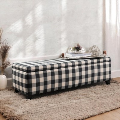 Alilang 51 Inches Buffalo Check Upholstered Storage Bench with Hinged Lid-Black