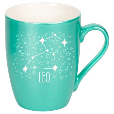 100 North Zodiac 10 Ounce Seafoam Metallic Finish, Comfortably Fits Your Hands, New Bone China Coffee Tea Cup Mug, Leo