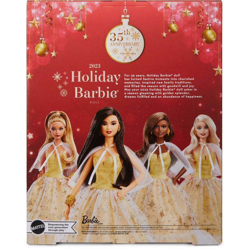 Barbie 13&#34; Signature 2023 Holiday Collector Doll with Golden Gown and Black Hair, 4 of 8