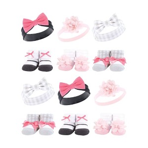 Hudson Baby Infant Girl 12Pc Headband and Socks Giftset, Pink Charcoal, One Size - 1 of 2