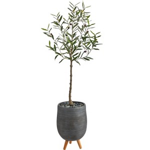 Nearly Natural 4.5-ft Olive Artificial Tree in Gray Planter with Stand - 1 of 4
