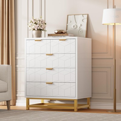 3/4/5 Drawer Dresser for Bedroom, Modern Dressers with Gold Metal Handles for Living Room, Hallway, Entryway