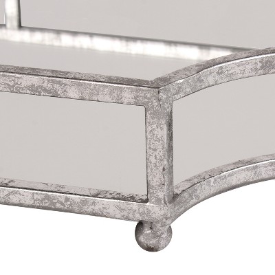 Silver Mirrored Glass Rectangular Decorative Tray