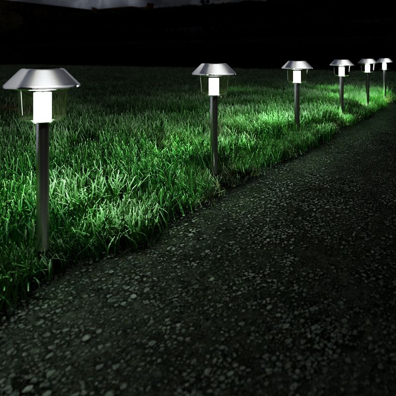 Nature Spring Set of 6 Stainless Steel Solar Pathway Lights – 17", Silver, 2 of 8