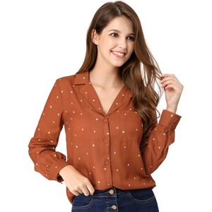 INSPIRE CHIC Women's Vintage Notched Lapel Long Sleeve Printed Button Down Tops - 1 of 4
