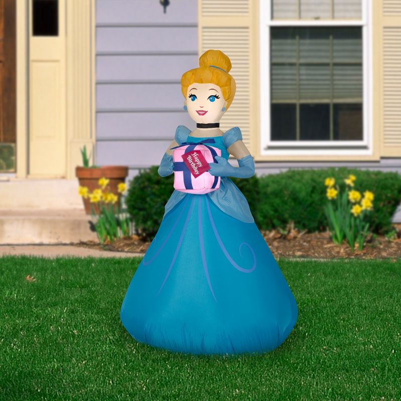 Gemmy Airblown Inflatable Birthday Party Cinderella with Present, 3.5 ft Tall, Blue, 2 of 4