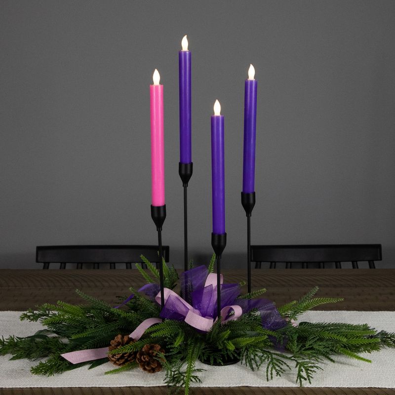 Northlight Set of 4 Purple and Pink Flickering LED Christmas Advent Wax Taper Candles 9.5", 2 of 7