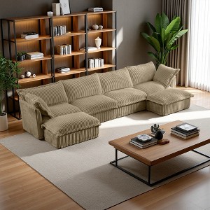 156.6" Corduroy Slipcovered U-Shaped Modular Sectional Sofa with French Edges & Removable Covers - 1 of 4