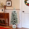LuxenHome 3Ft Pre-Lit Artificial Flocked Pine Christmas Tree, Lighted Small Porch Tree with Pinecones, Berries, and Metal Pot Off-White - 4 of 4
