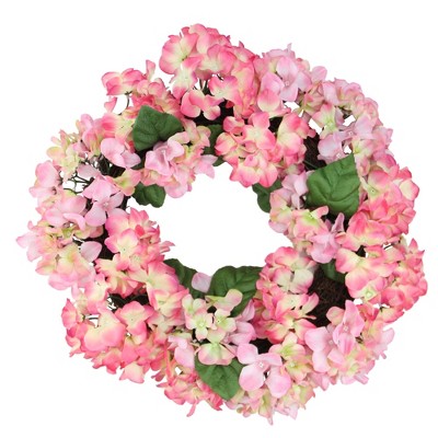 Northlight 22" Pink/Green Floral Hydrangea Wreath - Unlit