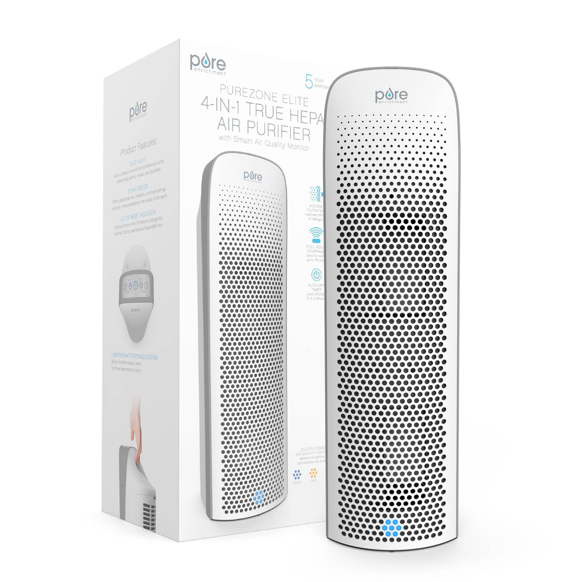 Pure Enrichment PureZone Elite 4-in-1 True HEPA Air Purifier - White: Pure Enrichment, ETL & CARB Certified, 100-300 sq. ft. Coverage
