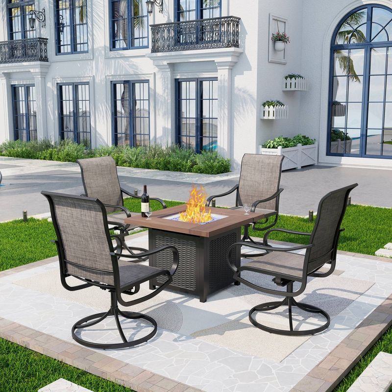 5pc Patio Dining Set with 34&#34; Square Fire Pit Table &#38; Swivel Arm Chairs - Captiva Designs, 1 of 14