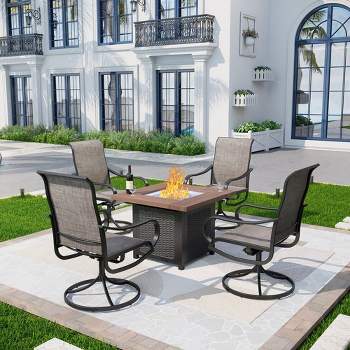 5pc Patio Dining Set with 34" Square Fire Pit Table & Swivel Arm Chairs - Captiva Designs