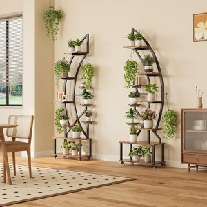 6-Tier Half-Moon Corner Plant Stand with Grow Lights & Wheels, Metal Indoor Shelf, Large Multi-Plant Display Rack for Living Room - 1 of 4