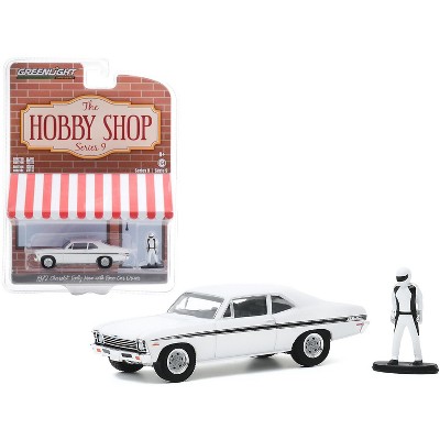 1972 Chevrolet Rally Nova White with Black Stripes with Race Car Driver Figurine "The Hobby Shop" Series 9 1/64 Diecast Model Car by Greenlight